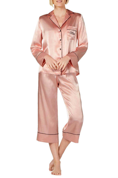 Linea Donatella Peach MOM Embroidered Top And Ankle Pant PJ Set