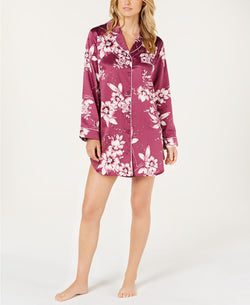 Linea Donatella Sleepy Head Flower Print Satin Sleepshirt in Wine thumbnail 3