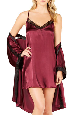 Linea Donatella Wine Satin Chemise & Wrap Robe Set thumbnail 1