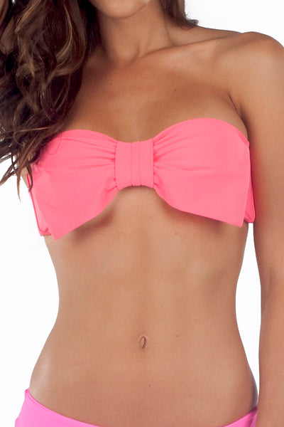 Lolli Neon Coral Big Bow Bandeau Top