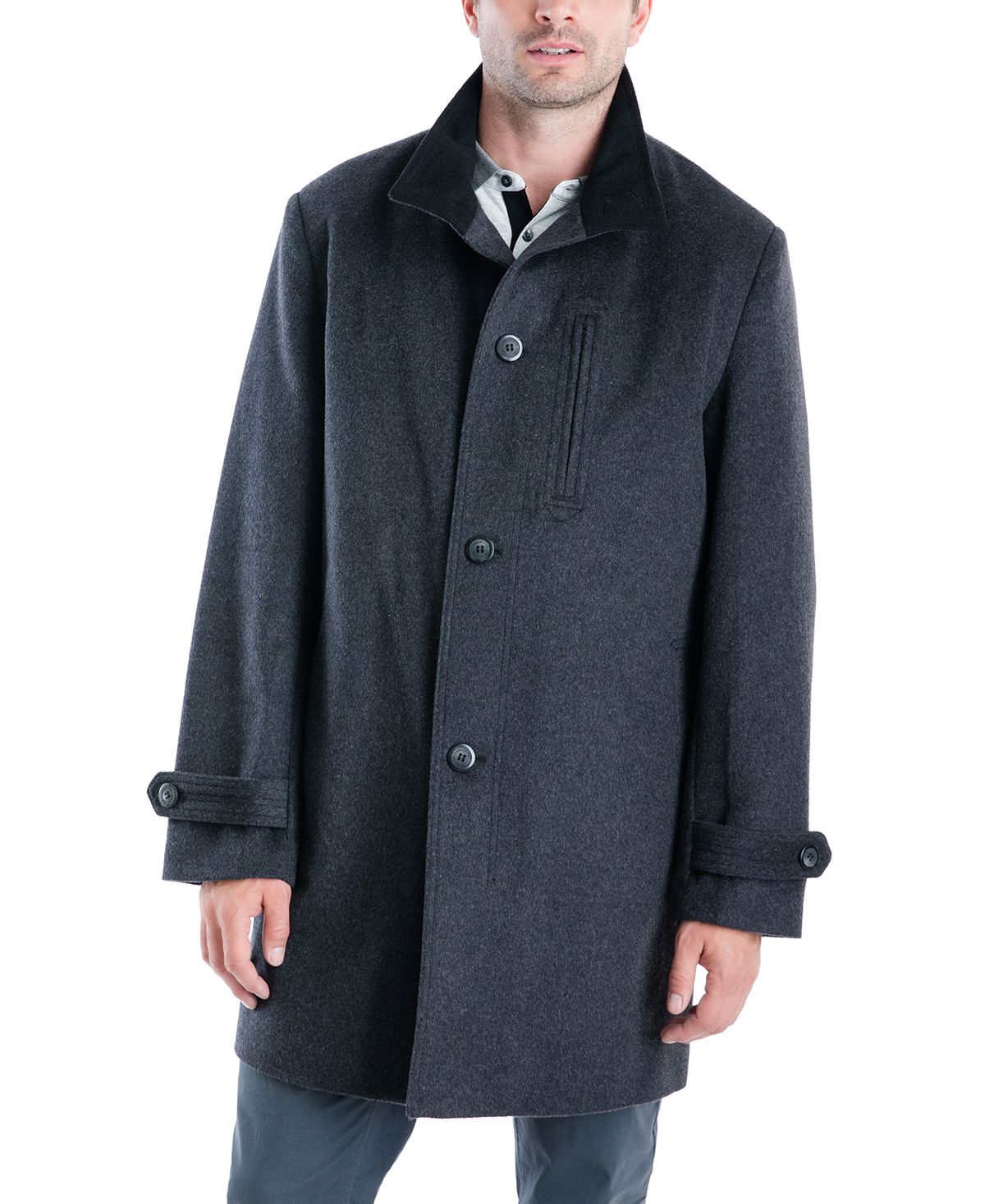 London Fog Clark Classic-fit Overcoat Charcoal