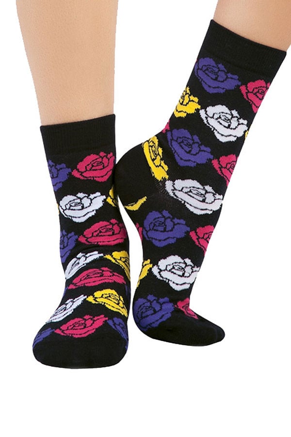 Lucci Black Rose Crew Sock