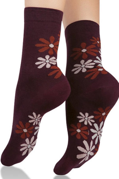 Lucci Brown Gerberas Crew Sock