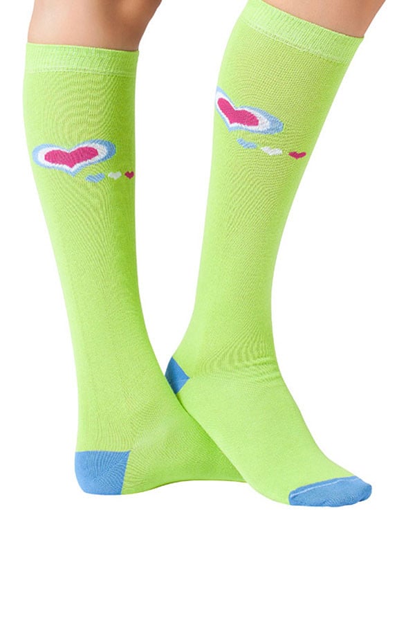 Lucci Green Hearts Calf High Socks