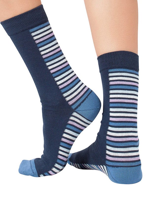 Lucci Navy Back Lines Crew Sock