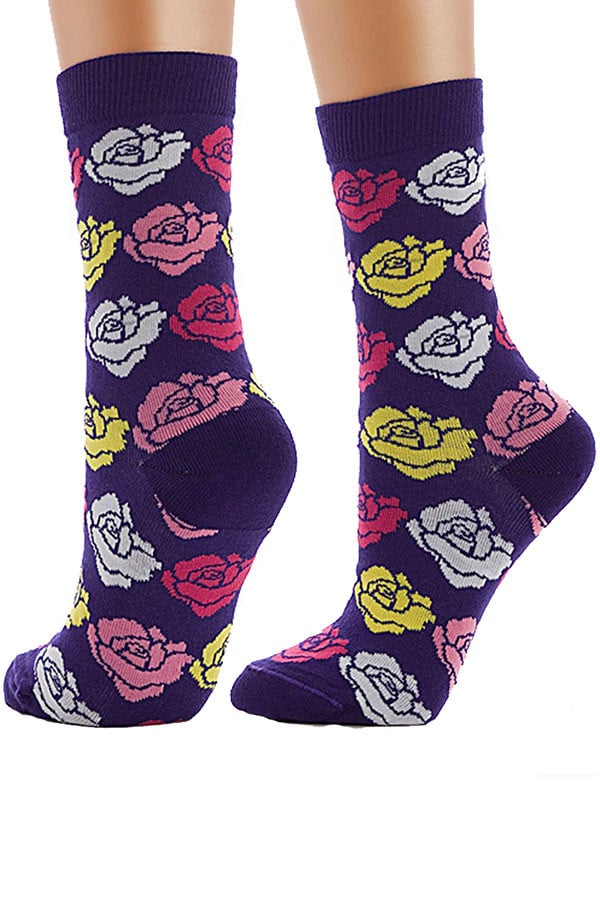 Lucci Purple Roses Crew Sock