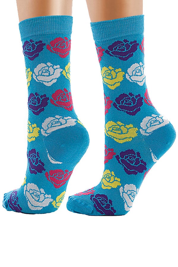 Lucci Turquoise Roses Crew Sock