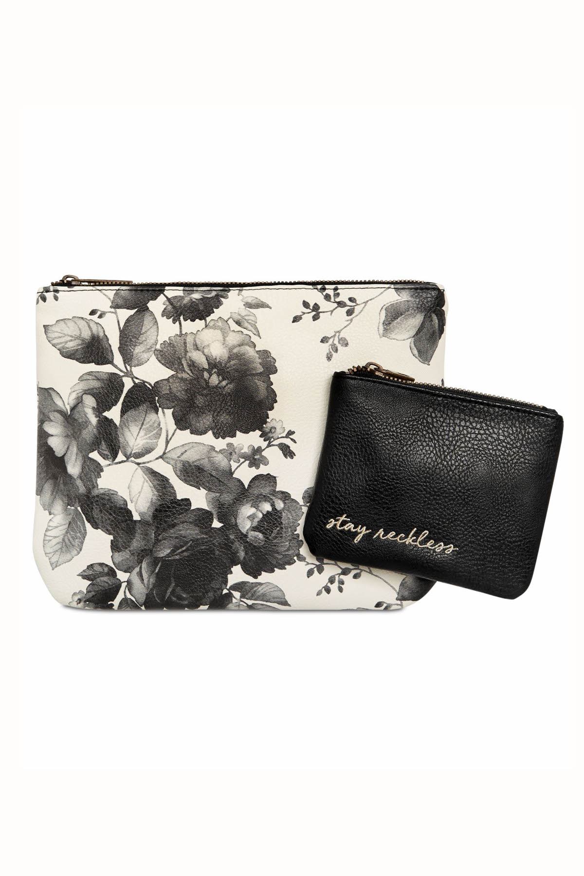 Lucky Brand Black/White Floral 2-Piece Cosmetic Pouch Duo