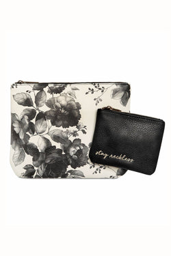Lucky Brand Black/White Floral 2-Piece Cosmetic Pouch Duo thumbnail 1