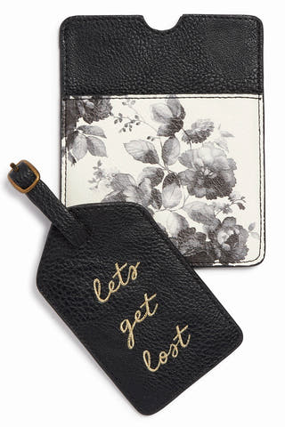 Lucky Brand Black/White Passport/Luggage-Tag Set