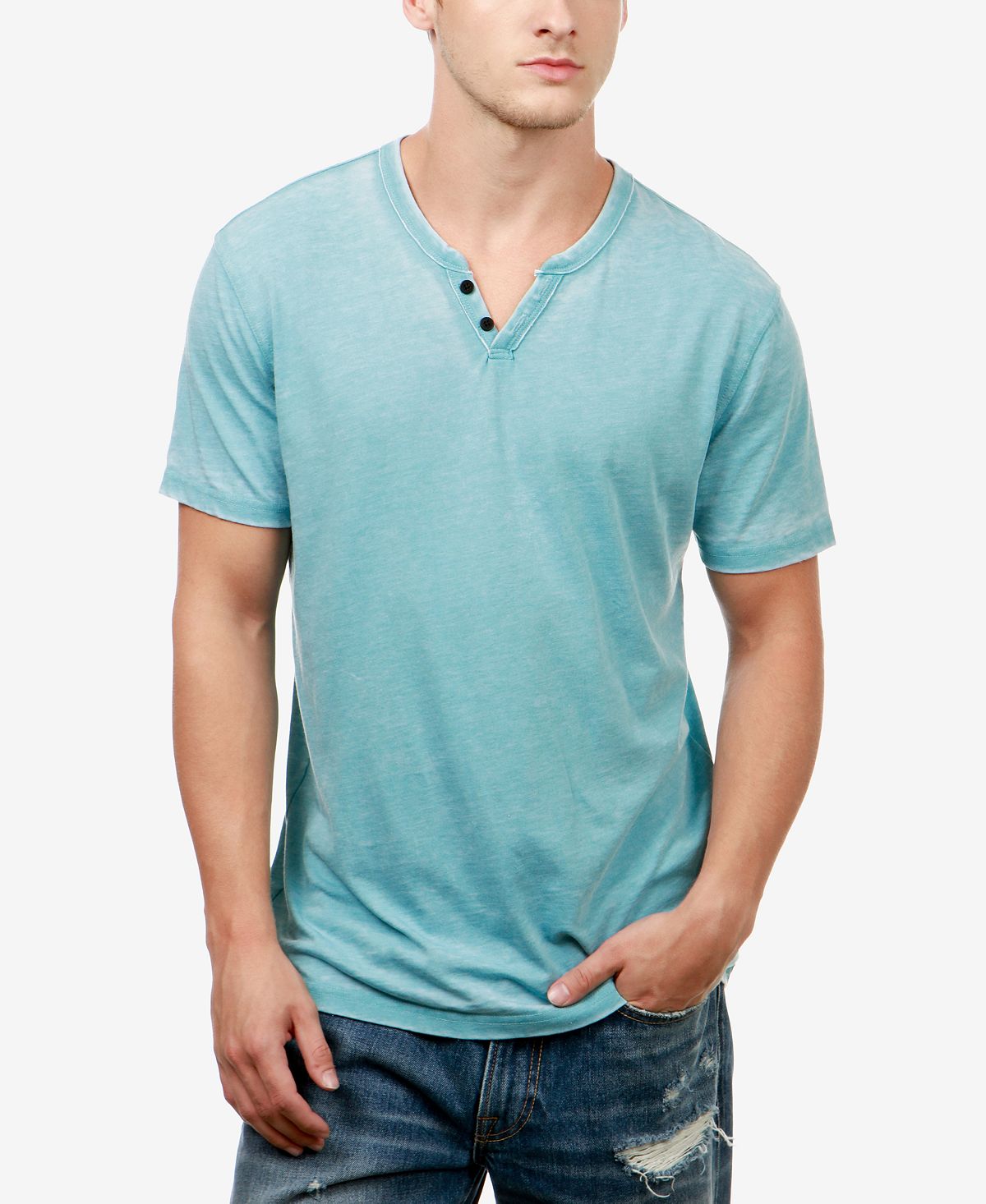 Lucky Brand Burnout Button Notch Short Sleeve Tshirt Delphinium Blue ...