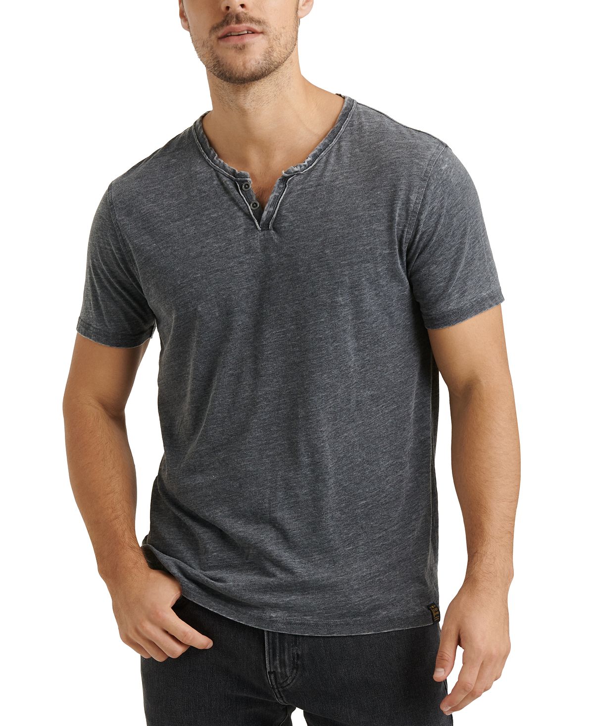 Lucky Brand Burnout Button Notch Short Sleeve Tshirt Jet Black ...