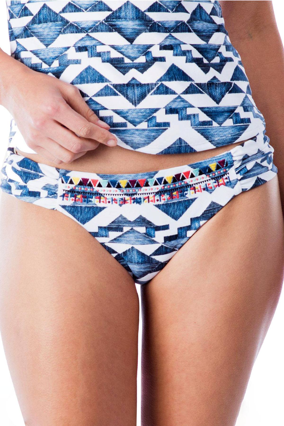 Lucky Brand Going South Embroidered Bikini Bottom in Indigo