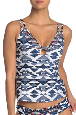 Lucky Brand Going South Embroidered Tankini Top in Indigo thumbnail 2