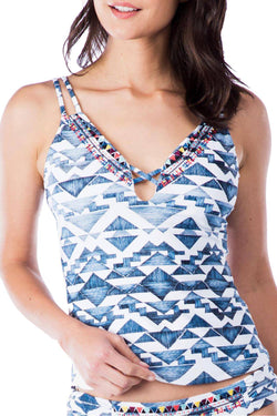 Lucky Brand Going South Embroidered Tankini Top in Indigo thumbnail 4