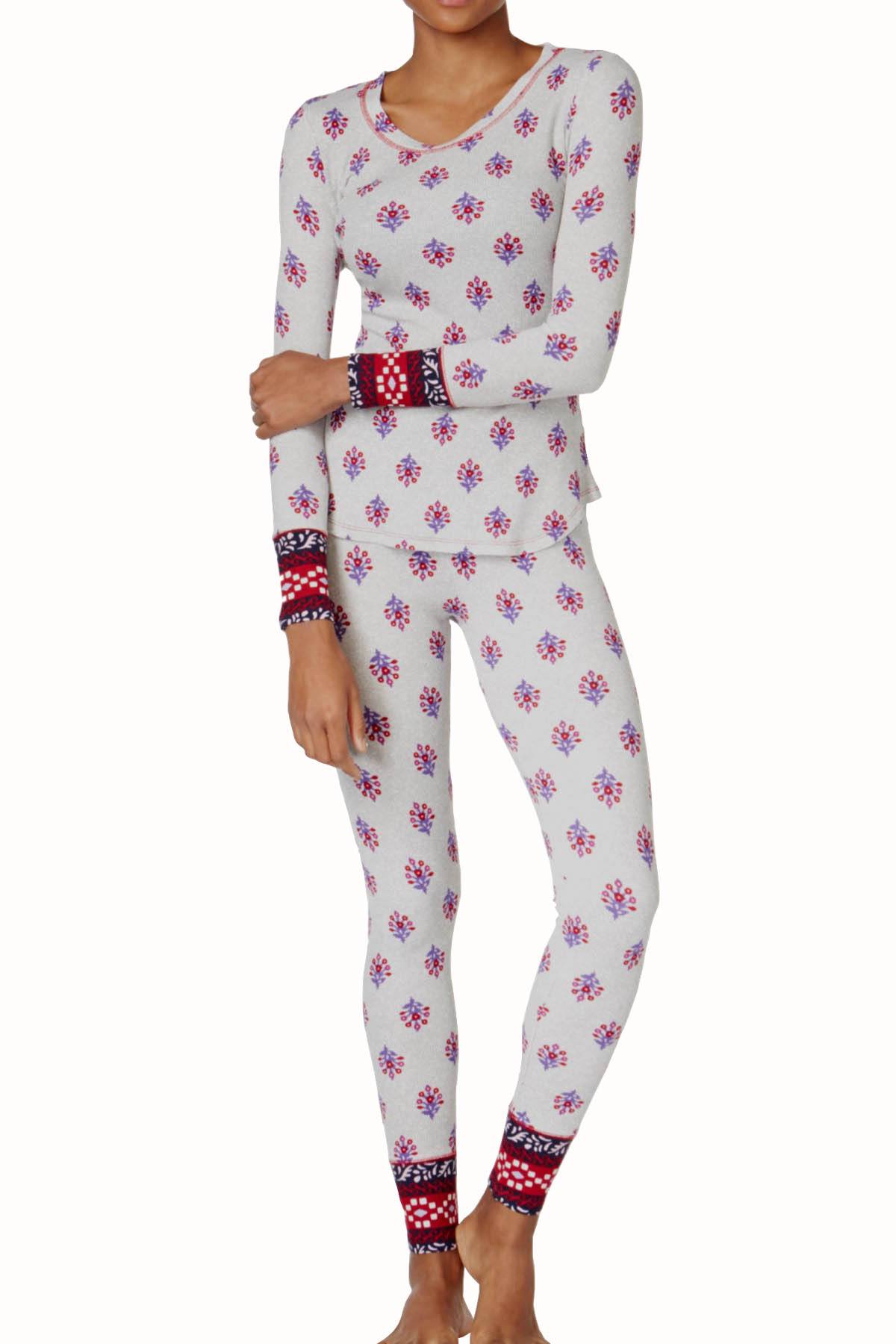 Lucky Brand Grey Stamp Print Thermal PJ 2-Piece Set
