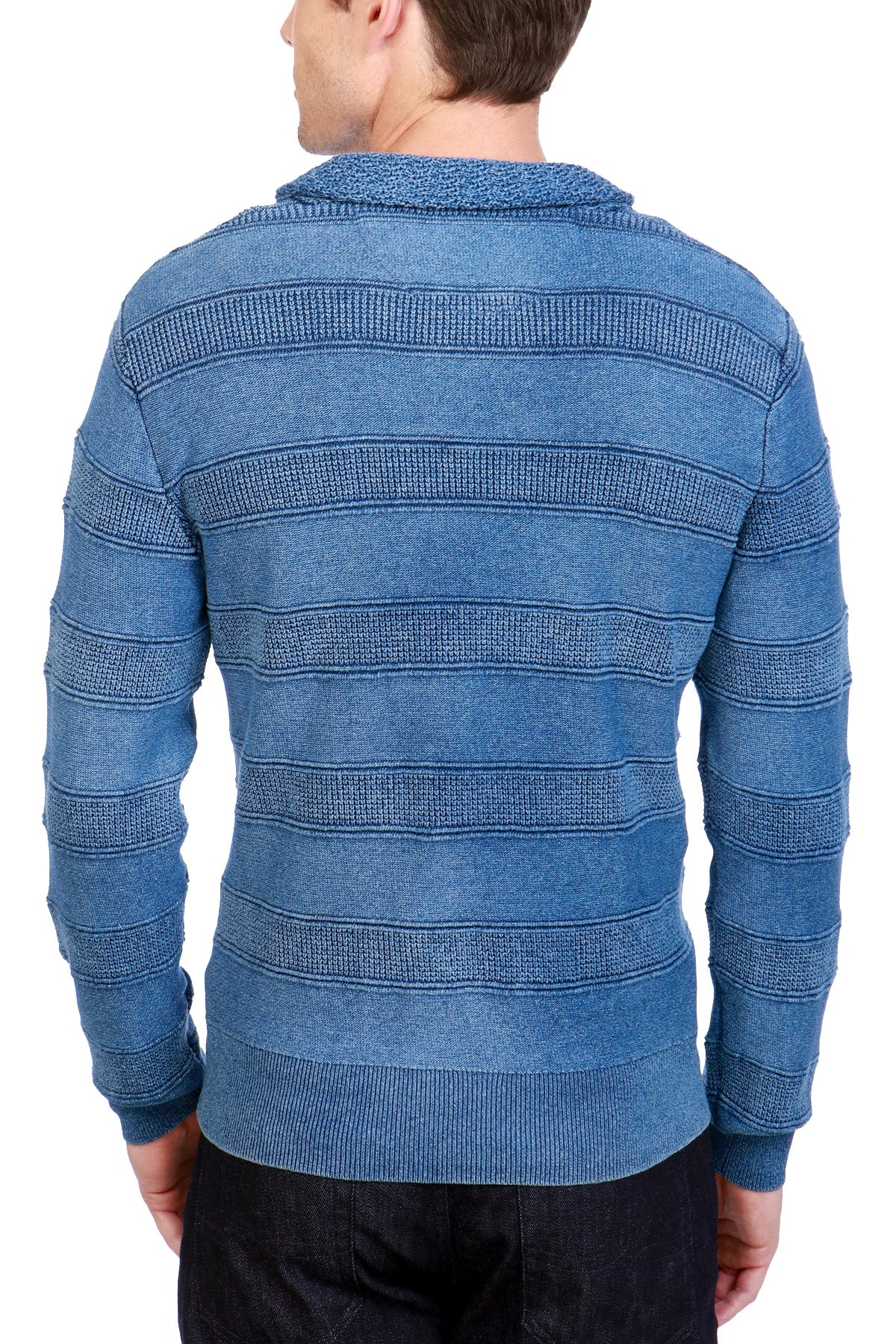 Lucky Brand Indigo Shawl-Collar Striped Pullover Sweater