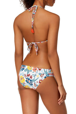 Lucky Brand Las Dalias Pom Pom Halter Bikini Top in White/Multicolor thumbnail 3