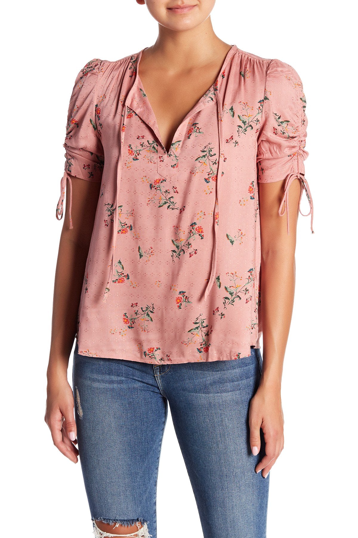 Lucky Brand Pink Puff-Sleeve Printed Top