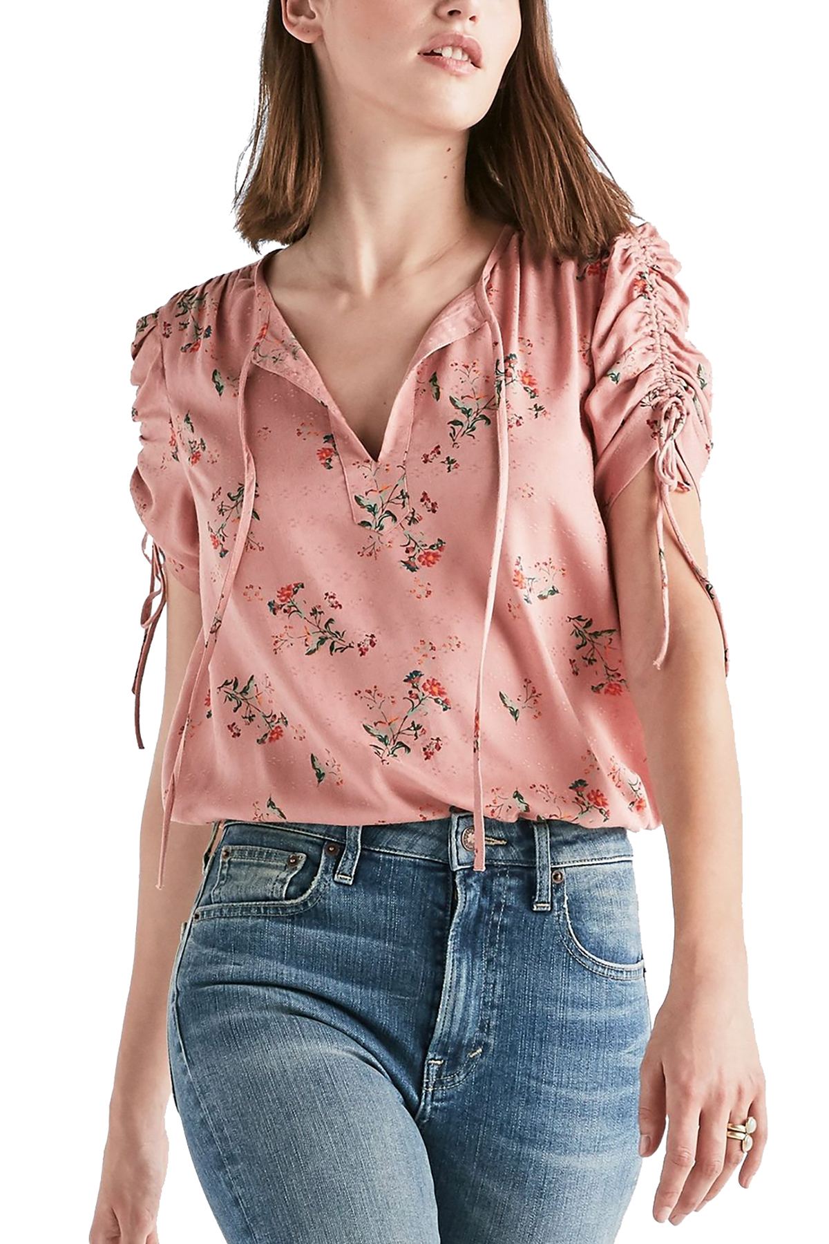 Lucky Brand Pink Puff-Sleeve Printed Top