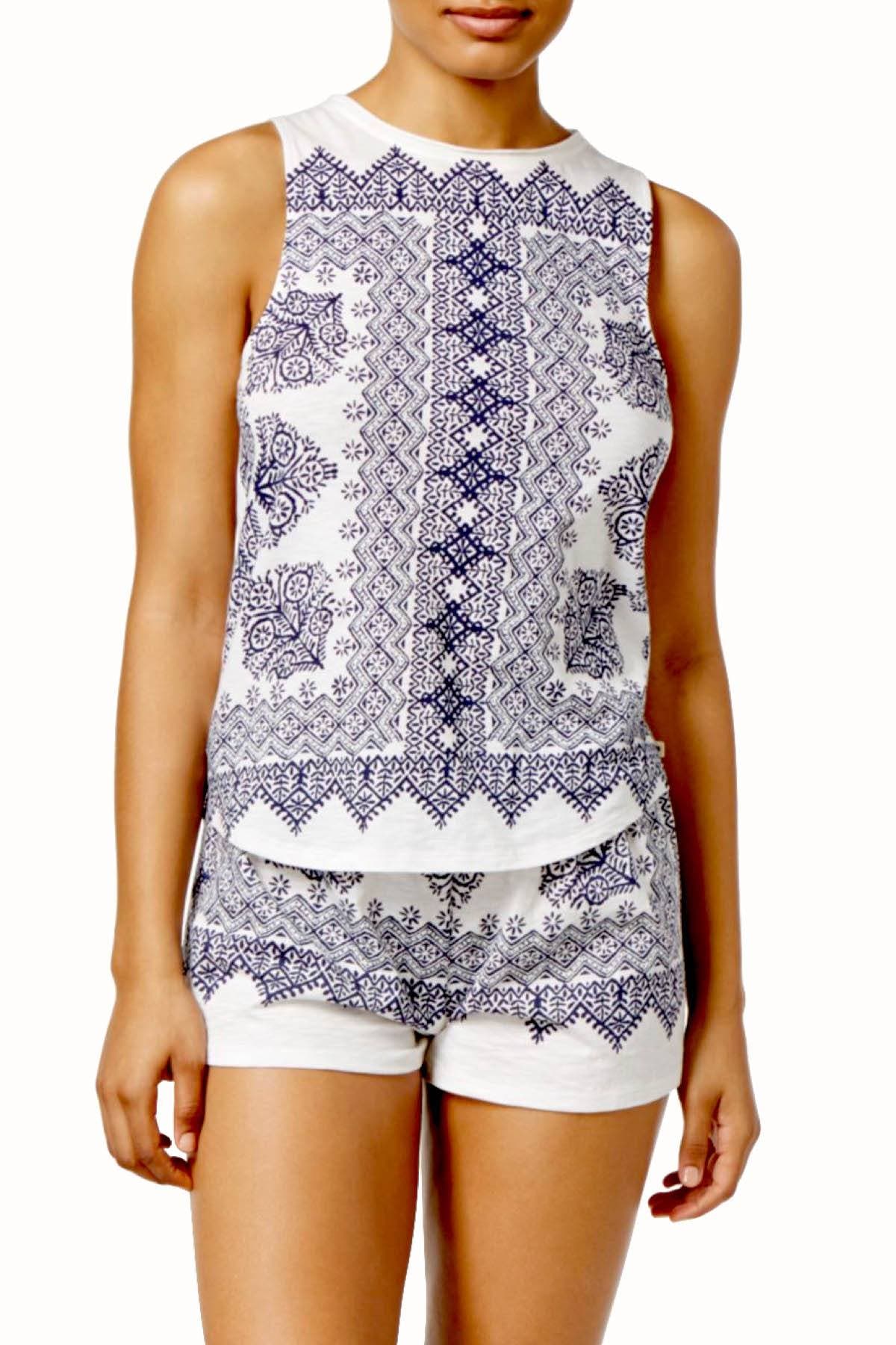 Lucky Brand White/Blue Muscle Tee & Shorty PJ 2-Piece Set