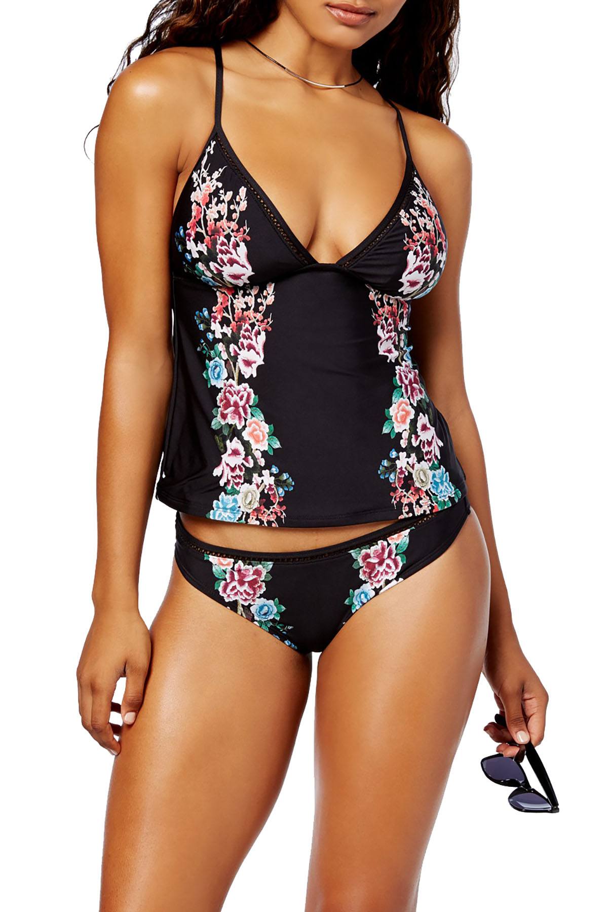 Lucky Brand Zen Garden V Neck Tankini Top in Black