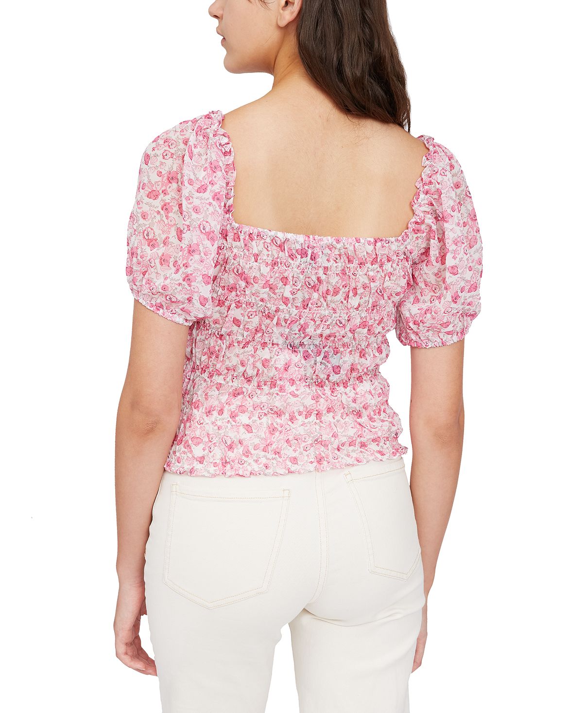Lucy Paris Printed Smocked Square-neck Top Pink Floral