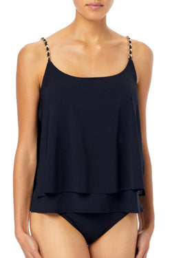 MICHAEL Michael Kors Black Chain Solids Layered Tankini Top thumbnail 1