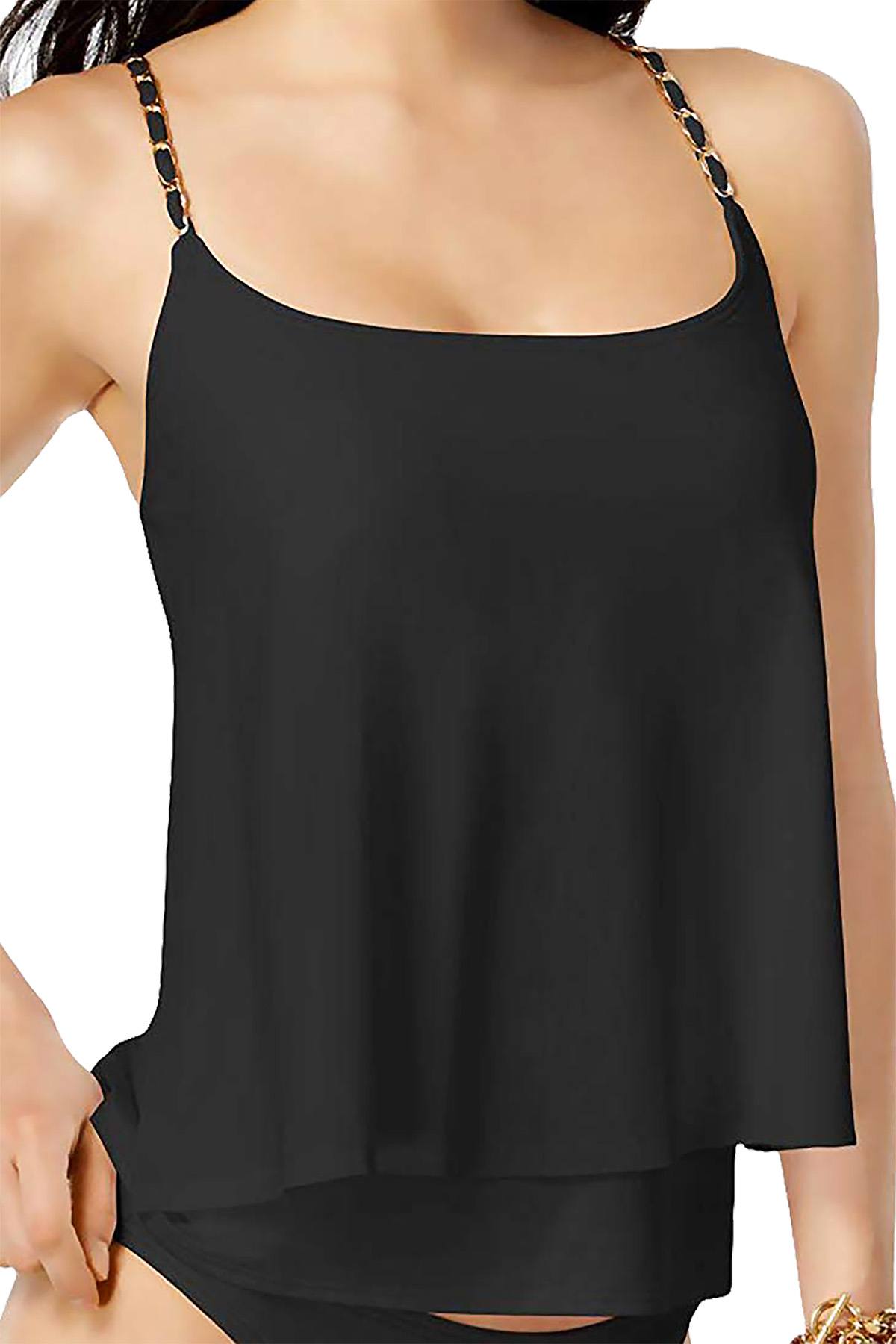 MICHAEL Michael Kors Black Chain Solids Layered Tankini Top