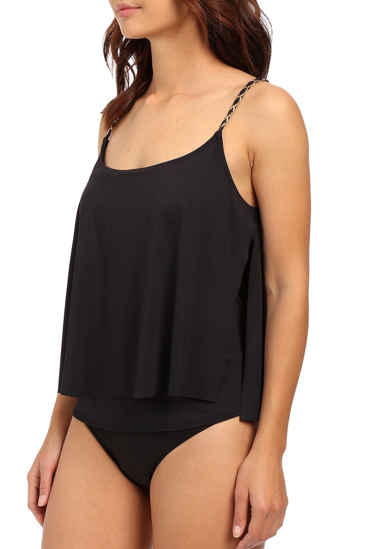 MICHAEL Michael Kors Black Chain Solids Layered Tankini Top