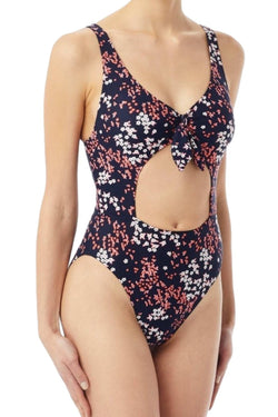 MICHAEL Michael Kors Navy/Rose-Pink Scattered-Blooms Cut-Out One-Piece Swimsuit thumbnail 2