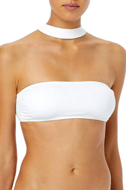 MICHAEL Michael Kors White Glamour Solids Choker Bandeau Bikini Top thumbnail 1
