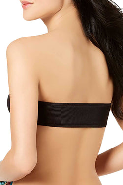 MINKPINK Black Kylie Lace-Up Ribbed Bandeau Bikini Top thumbnail 3