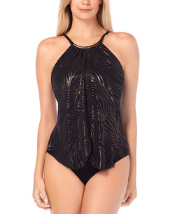 Magicsuit Gold Leaf Printed Tummy-control One-piece Swimsuit Black/Gold thumbnail 1