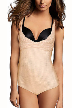 Maidenform Champagne/Shimmer-Ivory Sexy WYOB Firm Control Lace Romper thumbnail 3