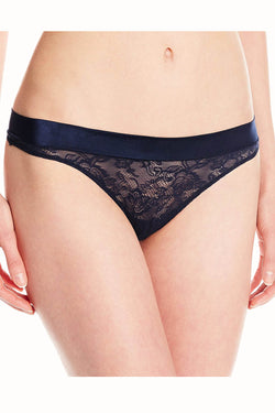 Maidenform Navy Smooth Luxe-Comfort Lace Wide-Band Thong thumbnail 1