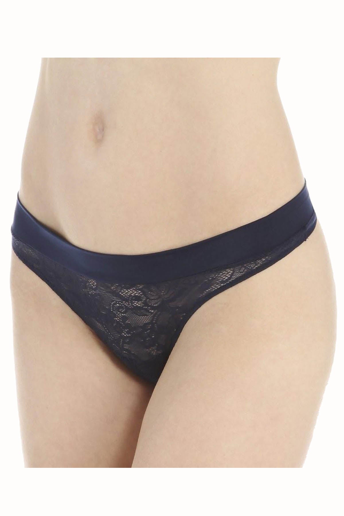 Maidenform Navy Smooth Luxe-Comfort Lace Wide-Band Thong