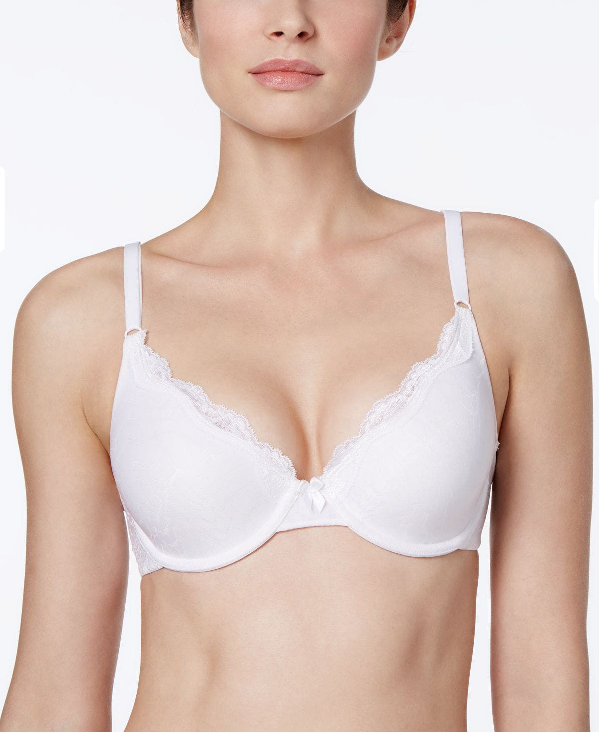 Maidenform One Fab Fit Embellished Scallop Neckline Demi Bra 9471 White