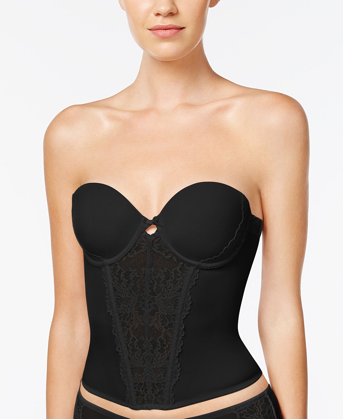 Maidenform Super Sexy Strapless Floral Lace Push-up Bustier Mfb100 Black