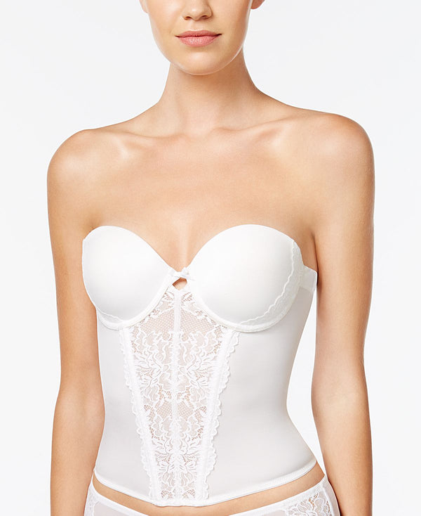Maidenform Super Sexy Strapless Floral Lace Push-up Bustier Mfb100 White