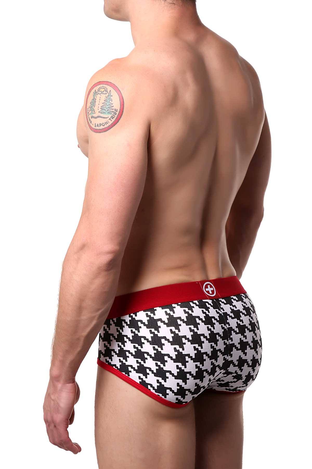Male Basics Black/Red Houndstooth Brief