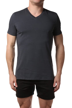 Male Basics Dark Grey Everyday Pima V-Neck thumbnail 1