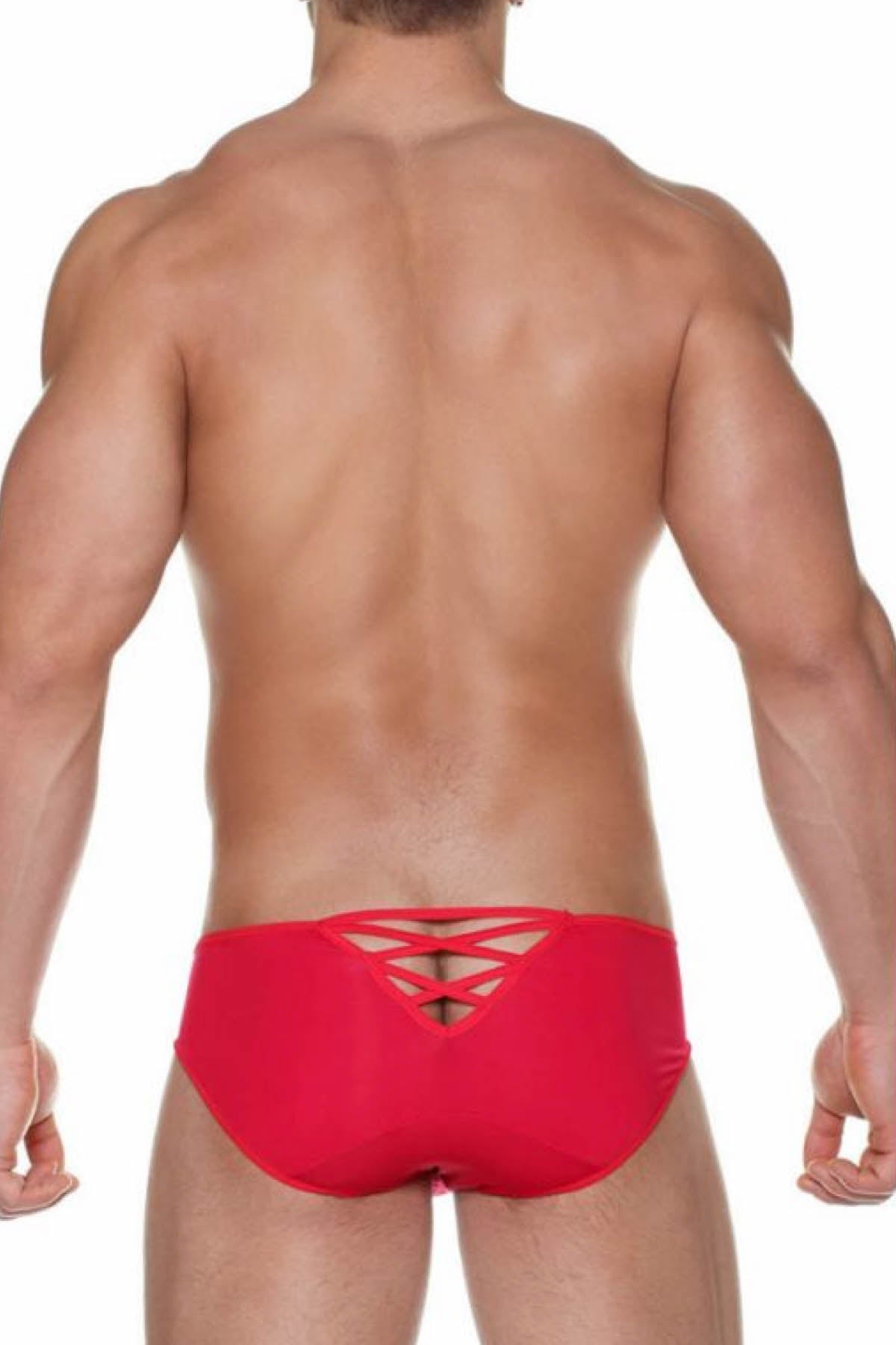 Male Basics Red Microfiber Crossed Bikini
