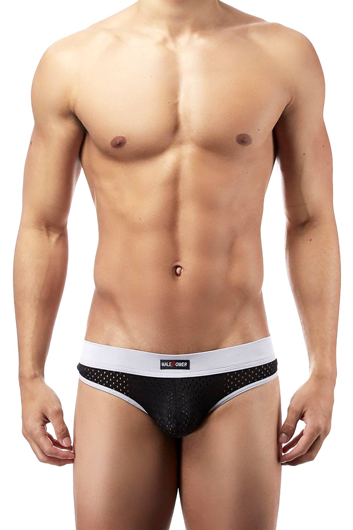 Male Power Black Athletic-Mesh Sport Thong