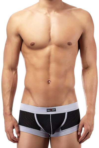 Male Power Black Athletic-Mesh Sport Trunk