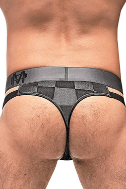 Male Power Black Checked-Mate Cut-Out Thong thumbnail 2
