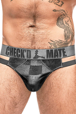 Male Power Black Checked-Mate Cut-Out Thong thumbnail 1