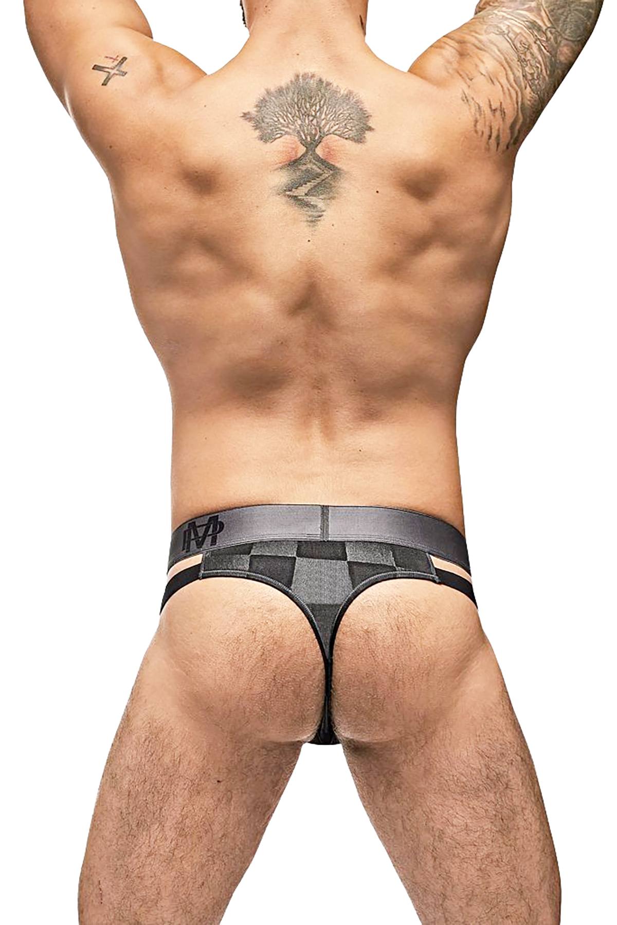 Male Power Black Checked-Mate Cut-Out Thong