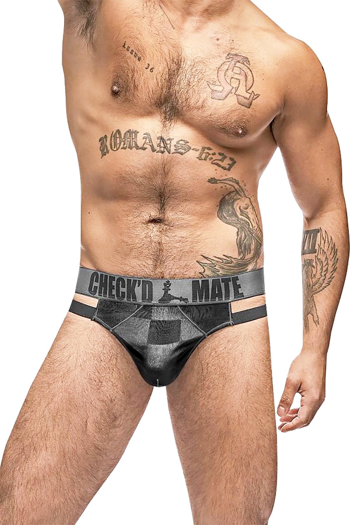 Male Power Black Checked-Mate Cut-Out Thong