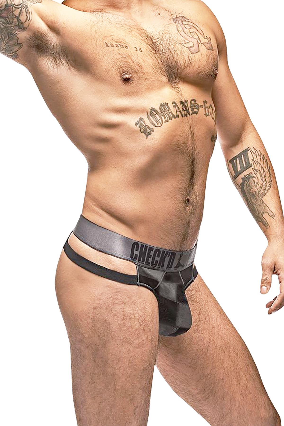 Male Power Black Checked-Mate Cut-Out Thong